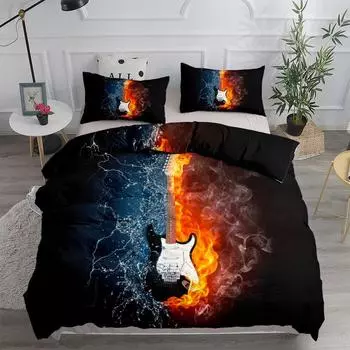 Fire and Water Guitar Musical Instruments Duvet Cover Set King Queen Double Full Twin Single Size Bed Linen Set 140x200cm
