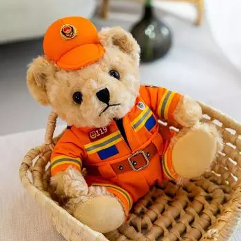 Firefighter Bear Doll Police Bear Cycling Suit Doll Plush Toy Locomotive Bear Doll Police Bear 23 cm.