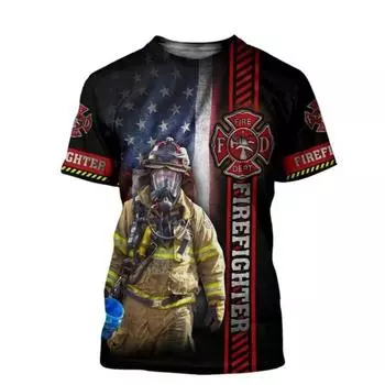 Футболка с принтом пожарного, мужская футболка с 3D-принтом, повседневная уличная футболка с коротким рукавом, модная большая летняя футболка, трендовая мужская одежда S