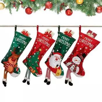 Fireplace Stockings Cute Christmas Stockings Christmas Tree Bag Reusable 4X Christmas Stockings Ornaments For Holiday Party As picture