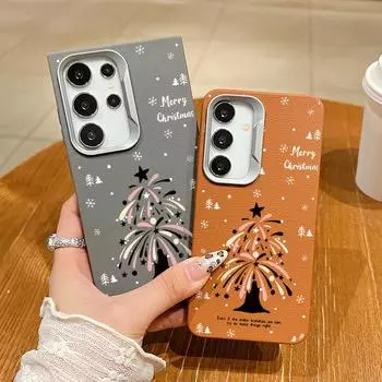 Firework Christmas Tree Pattern for Magsafe Case For Samsung S24 FE S23 S22 Ultra A55 A16 A35 A15 A54 Shockproof TPU Soft Matte Magnetic Phone Cover Samsung S24 FE чёрный