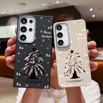 Firework Christmas Tree Pattern Soft Tpu Case for Samsung S24 S22 Ultra Plus S23 S21 20fe A55 A54 A53 A52 A35 A34 A16 Leather Texture Shockproof Cover Samsung S24 FE серый