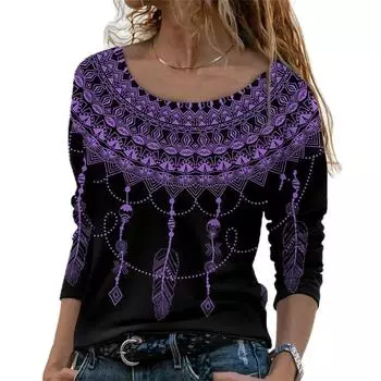 Фирменная новинка, осенне-зимняя женская футболка, свободная модная модная футболка с длинным рукавом с 3D принтом, повседневный пуловер с круглым вырезом, женские пригородные хлопковые футболки, топы S