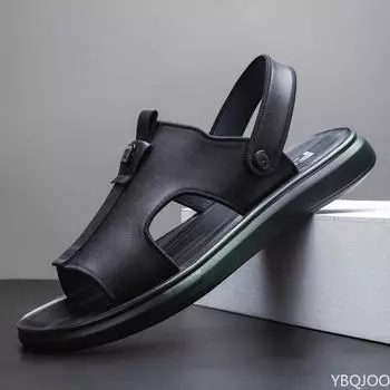 Фирменные новые летние мужские сандалии, пляжная мужская обувь для отдыха, сандалии из натуральной кожи высокого качества, модные мужские сандалии 38 чёрный