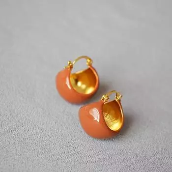 Фирменные серьги-шарики Mihmily ручной работы с эмалью коричневого цвета, элитный и нишевый дизайн оранжевый
