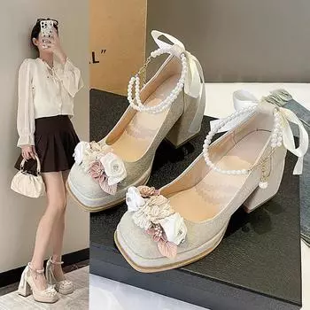 Фирменные туфли-лодочки женские сексуальные туфли на высоком каблуке массивные сандалии с круглым носком модная обувь для трансвеститов бежевый последний блок повседневный 34 бежевый