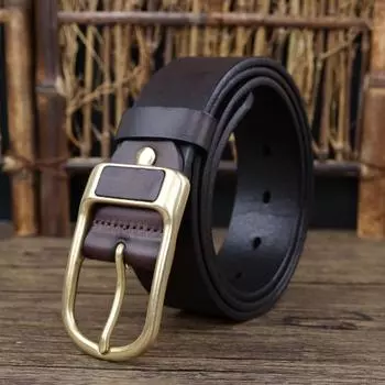 First Layer Cowhide Belt Men S Genuine Leather Pin Buckle Belt Men S Trendy Belt Pure Cowhide Casual Middle-Aged And Young People 105cm чёрный