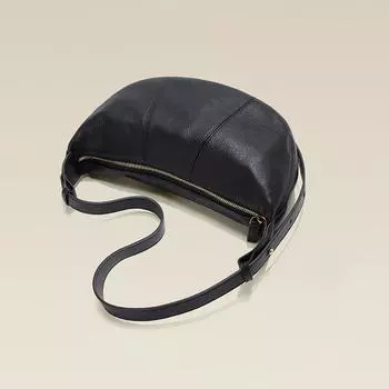 First layer cowhide croissant bag crossbody dumpling bag 2025 new niche leather versatile high-end single shoulder black bag чёрный