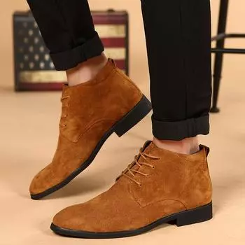 First layer cowhide frosted leather boots men s genuine leather high-top Martin boots trendy casual high-top leather shoes velvet cotton men s 37