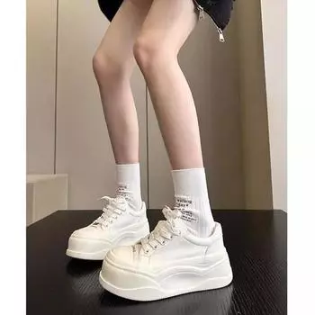 First layer cowhide~ leather little white shoes women s muffin thick baseplate shoes small people increase height big head casual bread women s shoes 35