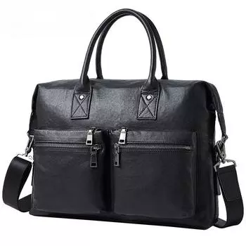 Мужской портфель из натуральной коровьей кожи первого слоя, деловая мужская сумка из натуральной коровьей кожи, большая вместимость, сумка через плечо из натуральной коровьей кожи чёрный