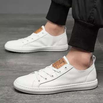 [First layer cowhide] Little white shoes spring and summer new low-top men s casual shoes breathable trendy shoes leather board shoes men s shoes 38