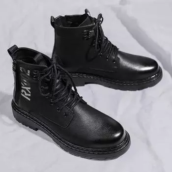 First layer cowhide men s Martin boots men s high-top leather shoes British style fashion winter zipper tooling boots large size shoes 38