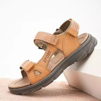 First layer cowhide summer thick-soled non-slip open-toed men s sandals trend outdoor sports student beach shoes casual shoes 38 синий