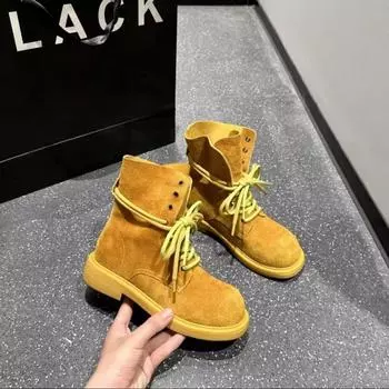 First layer cowhide thick-soled Martin boots women s versatile new color dopamine outdoor mountaineering locomotive short boots 35