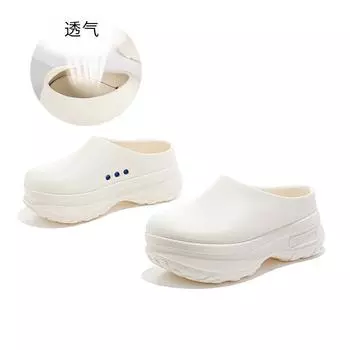 First layer pigskin insole foam sole chef shoes 2025 summer new half-drag thick-soled hole shoes bag head slippers women 35
