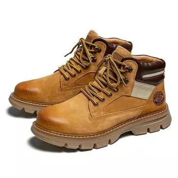 First layer pigskin Martin boots Ami Kaji retro tooling shoes hand-polished street big yellow boots 38-One size too large