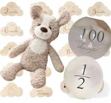 First Toy Bear with Photo Perfect for Half 100 and Baby My Baby List Plush Perfect as a Gift or Baby Shower Wooden Tag and JP-SAKURA [Authentic] Set,