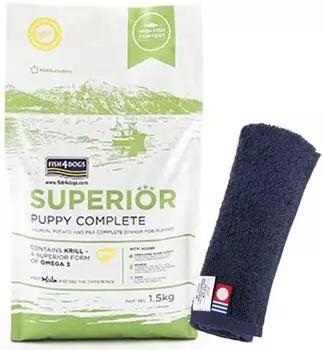 Fish 4 Dog Superior Puppy 1,5 кг [Оригинальный набор полотенец для рук Imabari для собак] [Цвет полотенец: темно-синий] [Подлинный продукт]