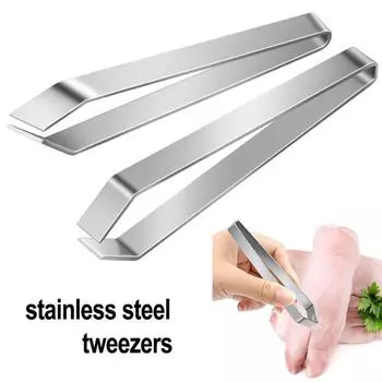 Fish Bone Tweezers Remover Stainless Steel Tongs Clip Style Bevel edge