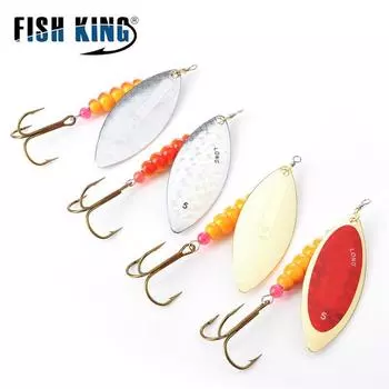 FISH KING 4 шт. спиннер-приманка 4 г, 7 г, 12 г, 18 г, 28 г, ложка, приманка, щука, металл с тройными крючками, искусственная приманка для окуня, рыболовная приманка 6.0cm 4g