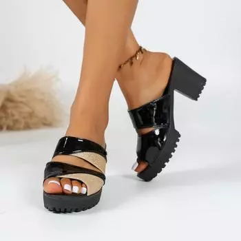 Тапочки Fish Mouth Cool, женская летняя верхняя одежда, новые водонепроницаемые туфли на высоком каблуке и толстой подошве, женские тапочки, обувь для женщин 35 чёрный