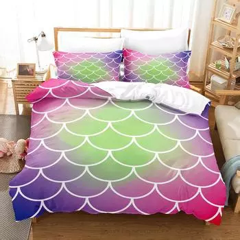 Fish Scale Duvet Cover Set Queen King Size Colourful Mermaid Scales Decor Polyester Bedding Set Cute Romantic Style for Kid Girl 70x133cm 2pcs