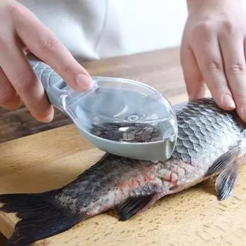 Fish Scales Graters Scraper Fish Cleaning Tool Scraping Scales Device with Cover Home Kitchen Cooking Fishing Tool Pesca Tackle синий