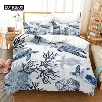 Fish Sea Turtle Duvet Cover Jellyfish Seashell Starfish Bedding Set Microfiber Marine Theme Quilt Cover Twin Full For Kids Adult EU single(135x200cm)