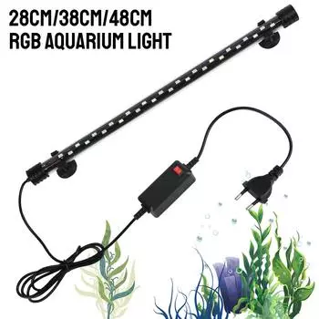 Fish Tank Light Bar Underwater RGB EU Plug AC 90~260V Aquarium Submersible Lamp Waterproof 28/38/48cm