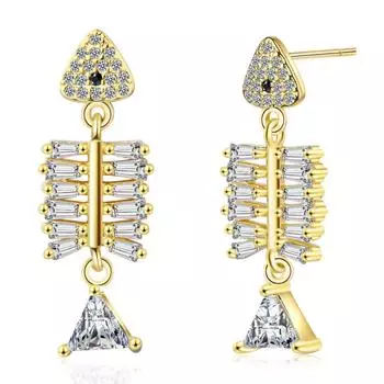 Fishbone Design Gift Fashion Zirconia Sparkling Classic Stud Earrings for Women Ослепительные женские элегантные аксессуары, вневременные ювелирные изделия золотой