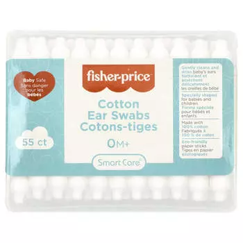 Fisher-Price, Ватные палочки для чистки ушей, 0+ месяцев, упаковка 55 шт.