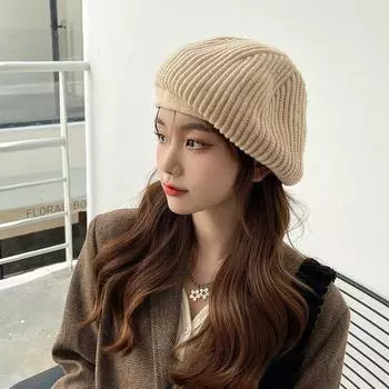 Fisherman Cap Japanese Hat Elastic Women Painter Cap Korean Style Beanies Knitted Beret Woolen white
