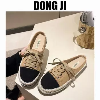 Fisherman shoes bag head half drag outside women s shoes spring 2025 new round head lazy one pedal shallow mouth single shoes 35 хаки