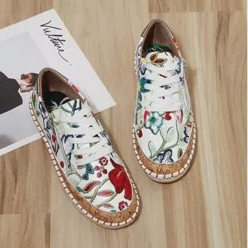 Fisherman Shoes Женские повседневные кроссовки 2024 Новые женские туфли на плоской подошве с цветочным принтом Женские мокасины Большие размеры Женские 35 зелёный
