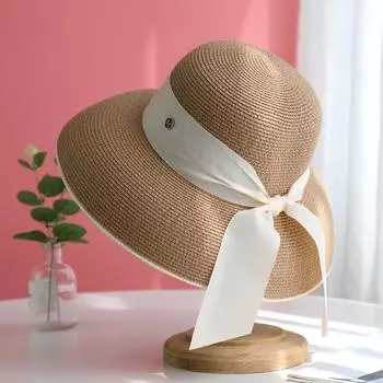 Fisherman Straw Hat Women Summer Sun Protection Sun Hat Beach Sun Hat Seaside Outing Adjustable слоновая кость