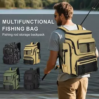 Fishing Backpack With Fishing Rod Rack And Tackle Box, 42L Large Waterproof Fishing Bag With Multiple Pockets For Fishing Gear Storage One Size чёрный