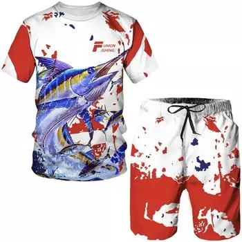 Fishing Battle Camo Fashion 3D Poker 2 шт. комплект мужских футболок с круглым вырезом футболки шорты комплект из двух предметов повседневная толстовка Harajuku для мальчиков S