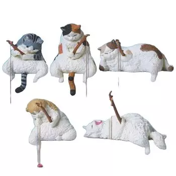 Fishing Day 5 Chubby Cats Killing Time x All 5 Types Set Full Comp Gacha Gacha Capsule Toy