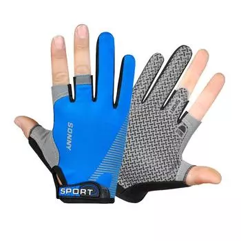 Fishing Gloves Men s Summer Ice Silk Thin Breathable Sun Protection Cycling and Driving Non Slip Leaking Three Finger Lure Half Finger Gloves Leakage three fingers blue One size
