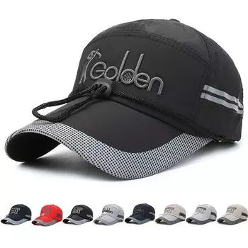 Fishing Hat Men Quick-Drying Baseball Cap All Year Round Casual Peaked Cap Men K-style Breathable Fashion Mesh Sun Hat Navy Blue (printed) Adjustable