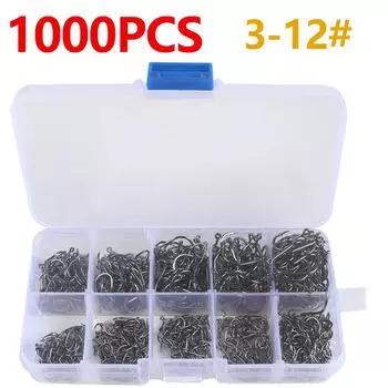 Набор рыболовных крючков 3-12# с круглым ушком и бородкой из высокоуглеродистой стали для соленой и пресноводной рыбалки, аксессуары для снастей