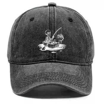 Fishing Skulls Washed Cotton Snapback Caps Man Caps Raw Brim Stylish Adjustable Baseball Hat Perfect For Women Men