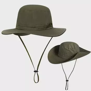 Fishing Sun Hat UV Protection Hiking Big Brim Jean Fisherman Hat Outdoor Summer Men Sun Protection Hat YF005 Army Green One hat and two large brim