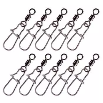 Fishing Swivels and Clips Stainless Steel Barrel Fishing Swivels with Safety Snaps Connector Clips Solid Rings Swivels 10