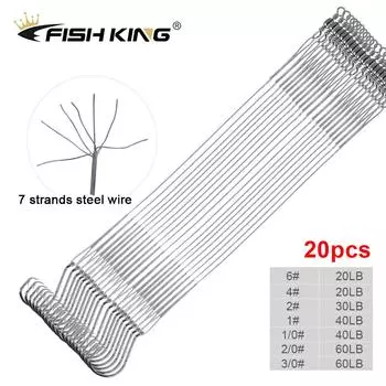 FISHKING 20 шт. 16/20/25 см, поводки из стальной проволоки против укуса, поводки для рыбалки 50 фунтов с поворотными аксессуарами для рыболовных приманок, щука, окунь 16cm-2#
