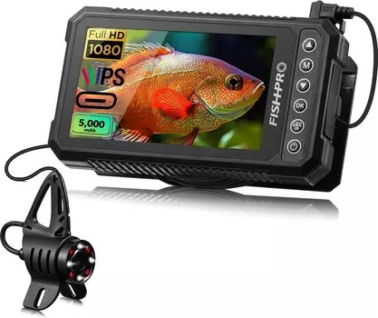 FishPRO Подводная камера для рыбалки HD1080P USB-C, 4,5 Подледная камера для рыбалки Подарки для мужчин, эхолот (Зарядка через телефон/ПК-кабель), 5000 мАч, светодиод и ИК