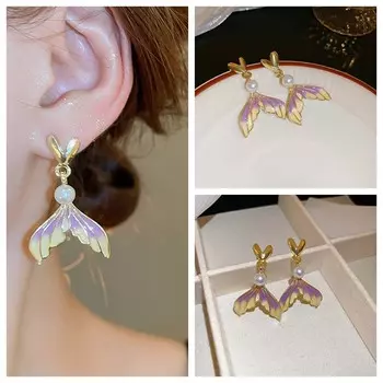 Fishtail Ocean Mermaid Eardrop Pearl Mermaid Ear Studs Ocean Fishtail Studs Earrings Wedding фиолетовый/золотой