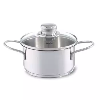 Fissler 008-126-14-000 Кастрюля с двумя ручками, Snacky, для запекания, серебряная, 5,5 дюймов (14 см), Стеклянная крышка, нержавеющая сталь, термостойкая, совместима с индукцией