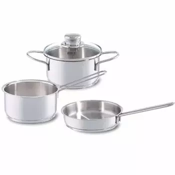Fissler Нержавеющая сталь Горшок Snacky Set Кастрюля 14 см Кастрюля 14 см Сковорода 16 см Совместимо с Газовым Японским Огнем/IH [Авторизованный Продукт]